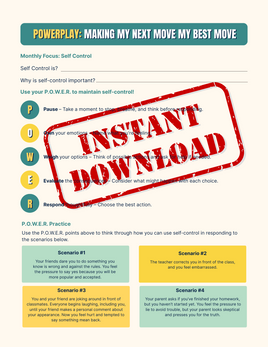 Self-Control Worksheet for Tweens and Teens: Take Control with POWERPLAY (2-Page, Micro-Learning)