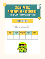 Social Skills Assessment Screening Tool for Tweens & Teens (PDF Worksheet) 6 pages